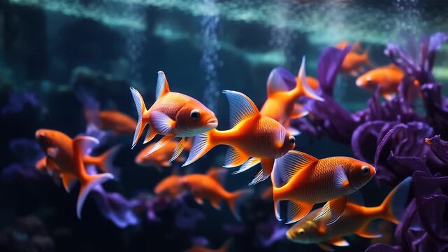 Fantastic color fish swim in deep sea, aquarium aquatic awesome animals in water AI Generative