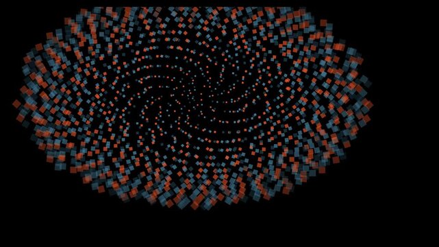 Abstract motion background, with rotating red, and blue geometric, squares in spiral, pattern