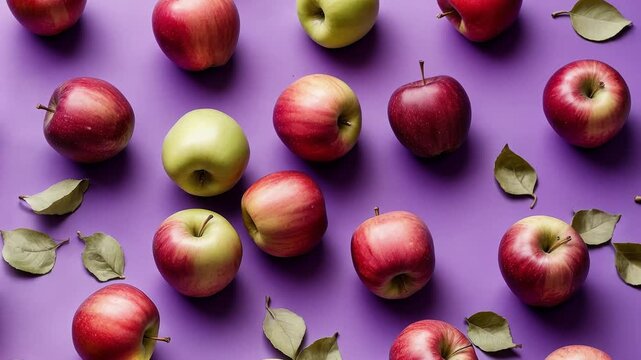 Flat lay pattern of ripe apple fruits, top view on summer organic fresh background AI Generative