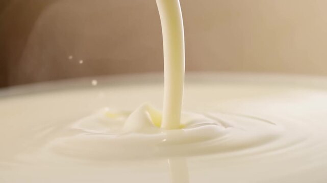 Creamy Liquid Surface with Central Depression and Circular Ripples in Warm Light