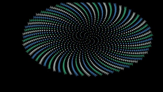 Abstract spiral motion background, with rotating blue, and green geometric, triangle patterns