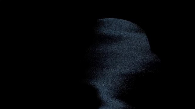 Womans Side Profile Dissolving into Blue Particles Against a Black Background