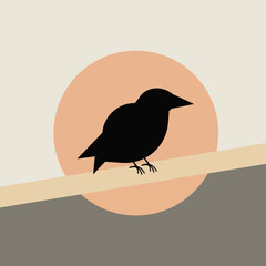 Naklejka premium vector illustration of a crow on a branch
