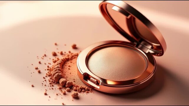 Close-up of a compact powder on a table, great for beauty and cosmetics product
