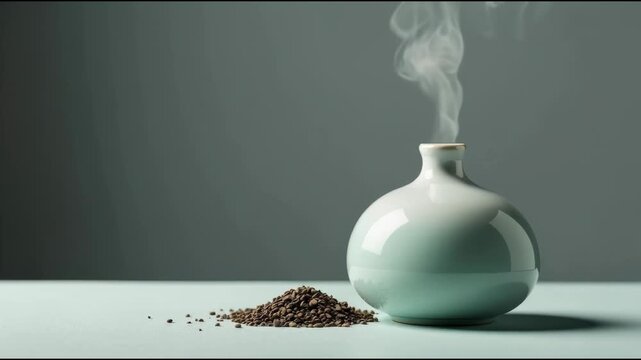 A white vase with smoke coming out of it
