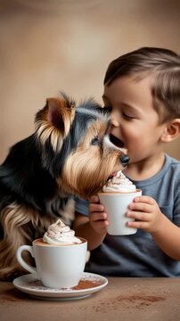 Modern pet and children friendly coffee shop, puppuccino babyccino caffeine free drink AI Generative