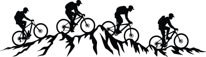 Naklejka premium Grass and Flowers Silhouette Vector with BMX Cyclist Jumping in Extreme Cycling Sport Illustration for Motocross Racing and Action Design