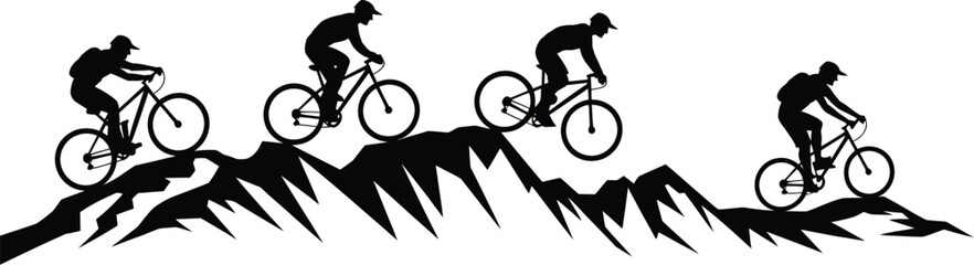 Naklejka premium Grass Silhouette Vector with BMX Bicycle Cyclist Jumping in Extreme Cycling Sport Illustration for Motocross Racing and Action Design