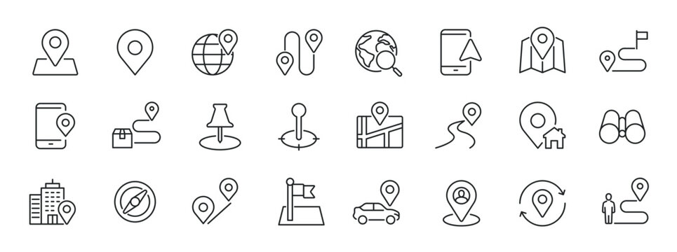 Map pin thin line icons. For website marketing design, logo, app, template, ui, etc. Vector illustration.