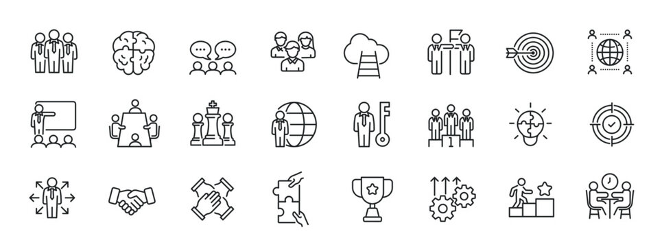 Teamwork thin line icons. For website marketing design, logo, app, template, ui, etc. Vector illustration.