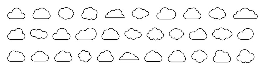 Fototapeta premium Cloud Icons Collection. Weather, sky, clouds line vector icons set