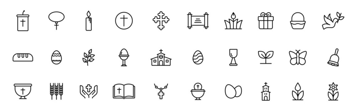 Religious Holiday Icons set. Easter outline icon collection