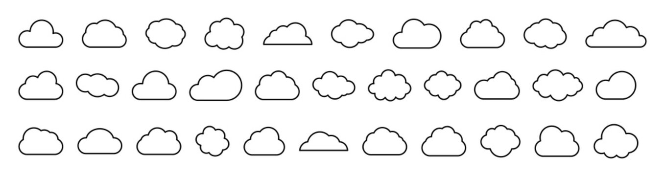 Cloud Icons Collection. Weather, sky, clouds line vector icons set