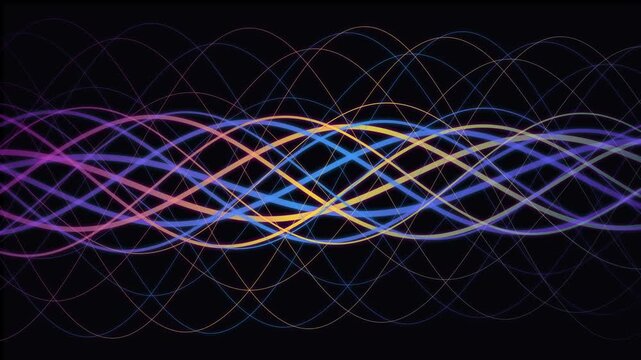 Wavy Lines Abstract Background: A mesmerizing abstract pattern of interlacing wavy lines in vibrant hues of purple, blue, and yellow creates a dynamic and energetic background.