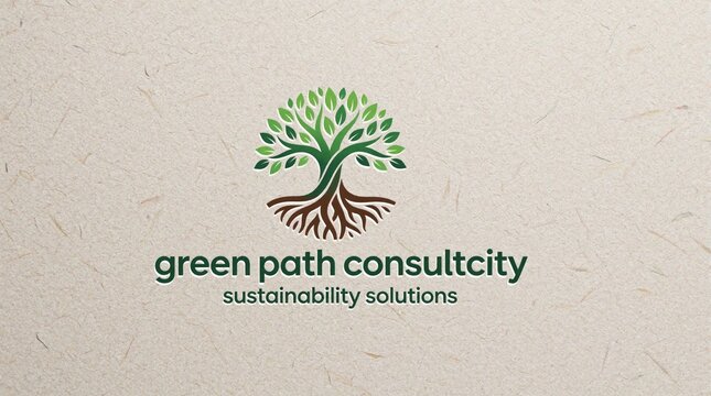 Green Path Consultancy logo with tree symbol and sustainability solutions. Text green path consultcity sustainability solutions on textured paper background.