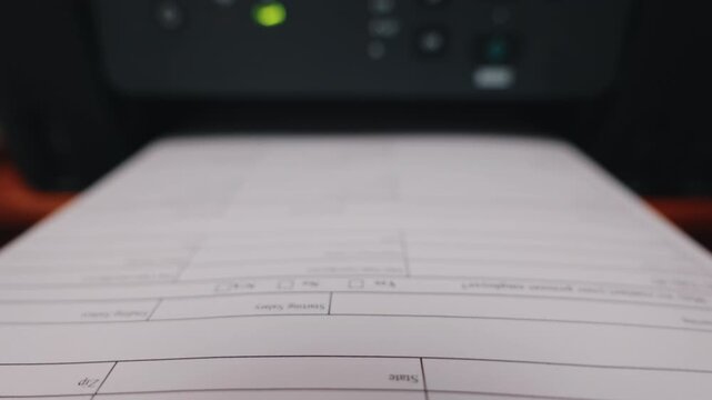 Office printer printing paper document during daily workflow
