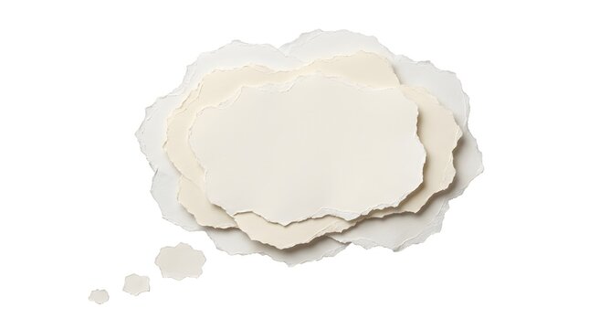 Handmade layered paper thought bubble with small floating circles isolated paper craft white paper torn paper dialogue box paper art