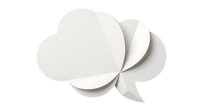 Multi layered white paper cloud speech bubble with curling edges paper craft curled paper dialogue box message balloon cloud shape