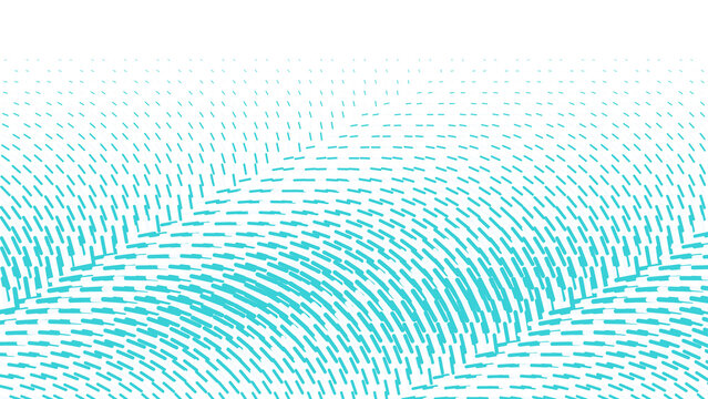 Abstract cyan and white dashed lines forming a wavy moire pattern on a dark black background, dynamic geometric texture