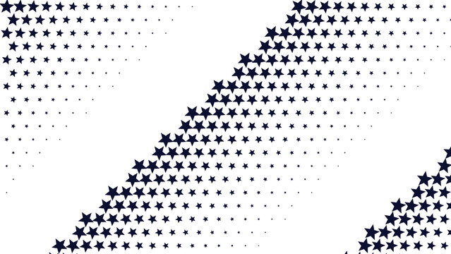 Abstract halftone pattern with dark blue star shapes arranged in a diagonal stripe against a solid black background texture