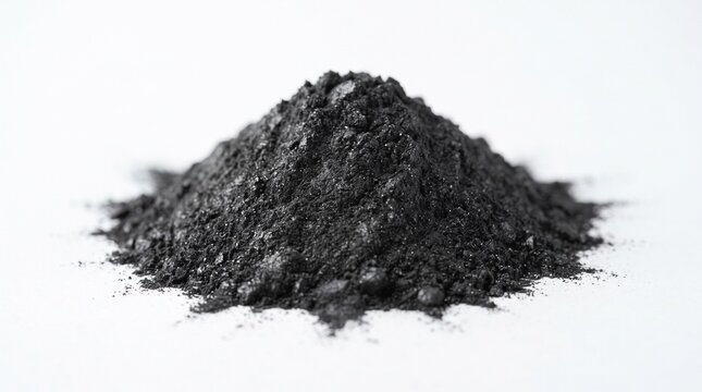 A realistic collection of graphite materials featuring natural graphite ore, graphite-bearing rocks, crushed fragments, graphite flakes, concentrate, fine powder, granules, pellets, blocks, and rods. 