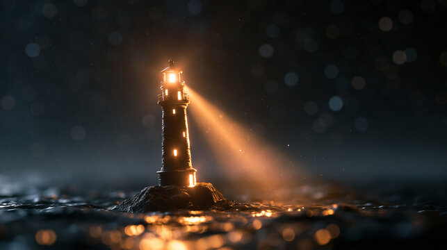 Lighthouse Shining Beam of Light Through Dark Night
