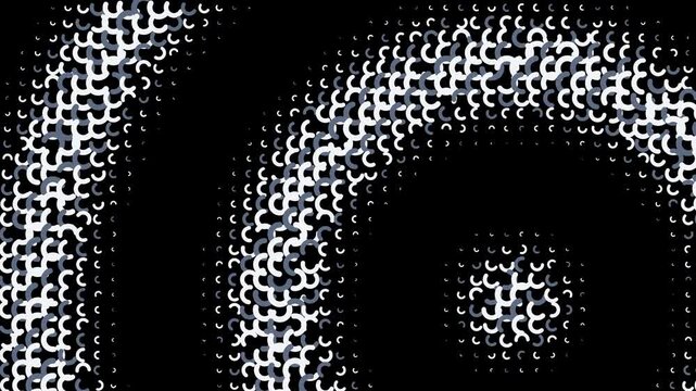 Abstract geometric halftone pattern animation with pulsing circular motion and monochrome digital