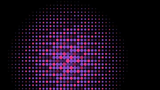 Abstract neon pentagon pattern background, pulsing geometric shapes in purple and pink, digital motion for modern visual