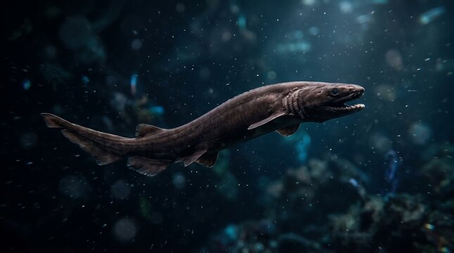 frilled shark emerging from the dark