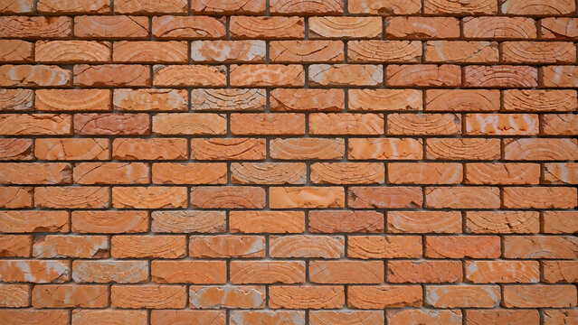 Terracotta Brick Wall with Cracked Texture Pattern
