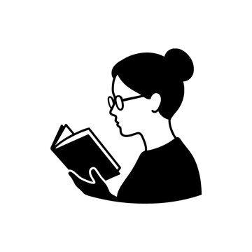 Woman reading book silhouette vector icon