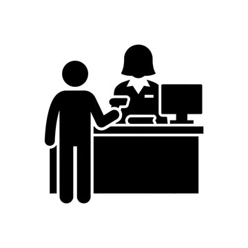 Customer paying at checkout counter glyph icon