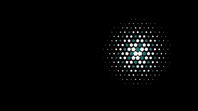 Abstract geometric pentagon pattern animation, pulsing digital halftone background, minimalist motion