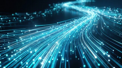 Fototapeta premium A high-speed financial data river flowing across a futuristic digital landscape representing encrypted payment channels.