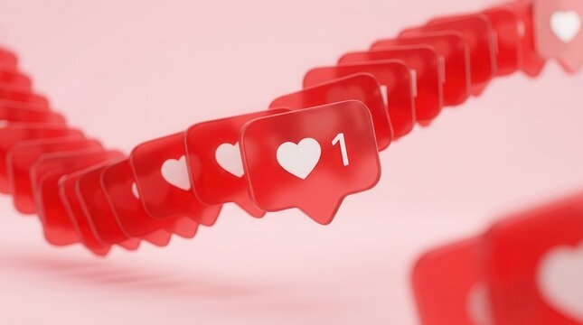 Social media like notification icons illustrating online engagement, digital marketing popularity, and audience interaction.