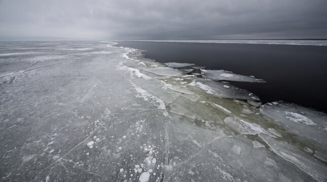 Ice slowly thinning to reveal dark water beneath