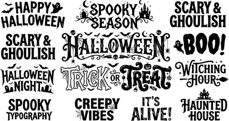 Obraz premium Trick Or Treat Halloween Spooky Skeleton Hand Skull Typography Vector 