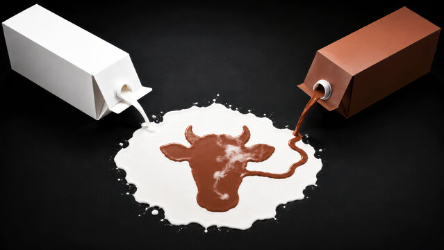 Chocolate Milk Forming a Cow Silhouette on a White Milk Canvas