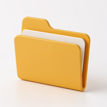 A minimalist digital illustration of a yellow folder containing white documents, symbolizing organization and data storage, against a plain white background.