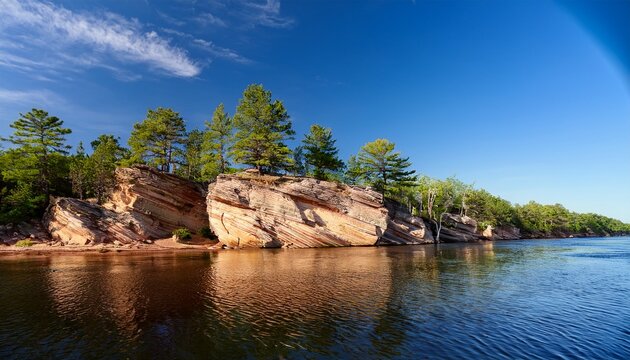 Pine Trees Dig Their Roots Into The Cambrian Sandstone Bluffs Along The Wisconsin River In The Wisconsin Dells