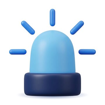 Blue emergency siren light 3D icon isolated on white background with emergency flashing security protection