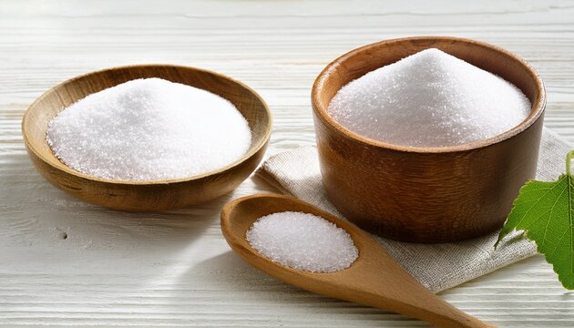 Xylitol Sugar Substitute Birch Sugar On White Wooden Background