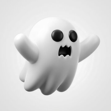 Cute 3D white ghost character with scary expression floating halloween spirit spooky monster phantom figure