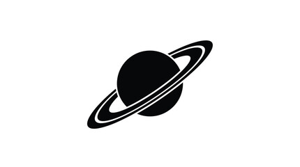 Saturn with rings depicted as a black silhouette against a white background © SAFIULLAH