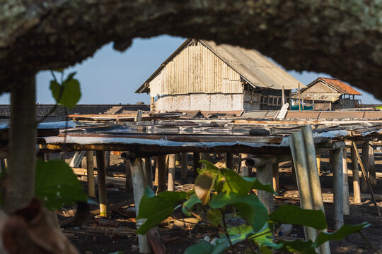 Wooden structures designed to assist salt farmers with the seawater evaporation process&mdash;Kusamba, Klungkung, Bali, Indonesia, August 17, 2026