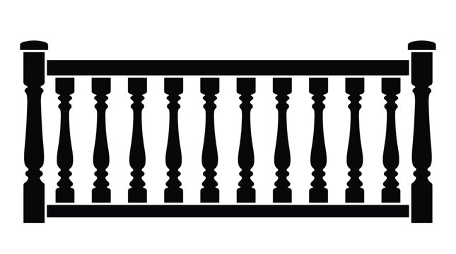 Black railing with balusters is depicted as a flat silhouette