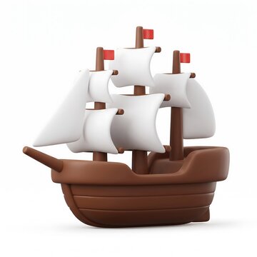 Cute 3D wooden toy sailing ship with white sails and red flags toy boat pirate ship model nautical