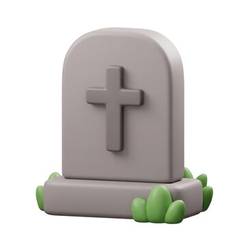 3D gravestone with cross and green bushes on white background gravestone tombstone cemetery memorial