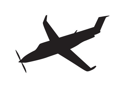 Black silhouette of a streamlined single-engine propeller aircraft viewed from above. Vector illustration