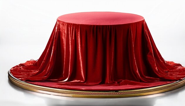 Luxurious Red Velvet Podium With Gold Trim And Drapes Isolated On Transparent Background Red Podium Isolated On White Background D Rendering